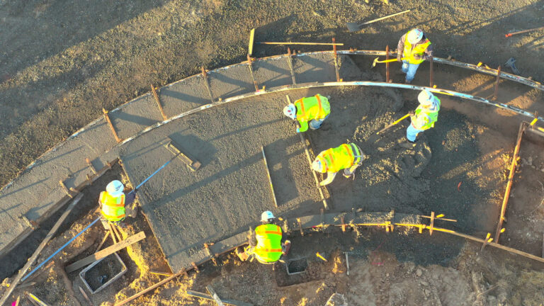 aerial of a Teichert crew on a job site
