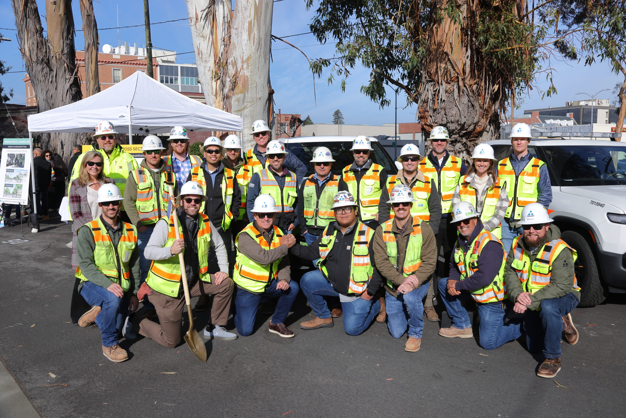SM-82 Groundbreaking with workers in construction vests