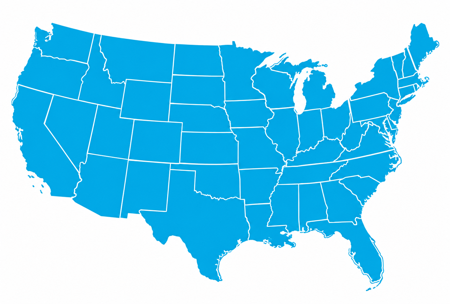 map of the United States with the 48 contiguous states highlighted